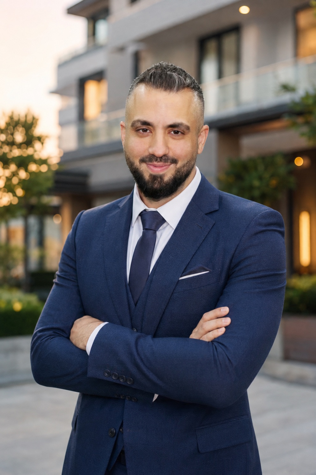 Deniz Basibüyük vor einer modernen Immobilie